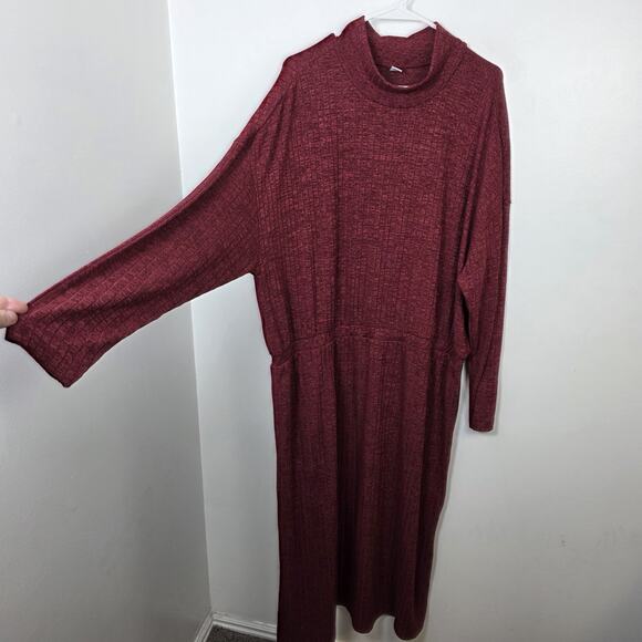Old Navy Red Ribbed Waist Defined Turtleneck Long Sleeve Sweater Midi Dress 2XL - Picture 3 of 8